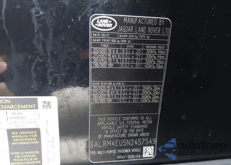 2022 Land Rover Discovery P360 Hse R-Dynamic z USA, uszkodzony, nr VIN SALRM4EU5N2457549